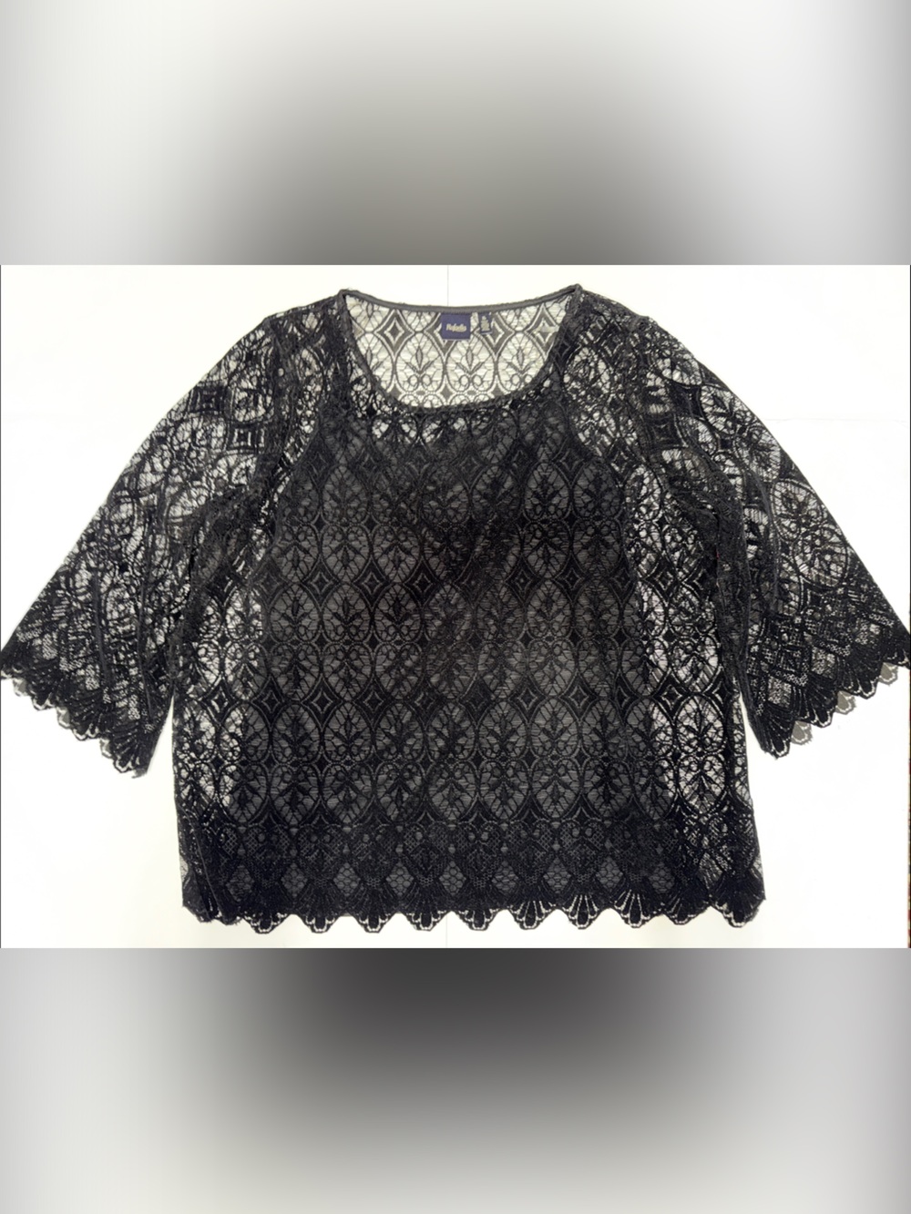 Rafaella Black Velvet Lace Scoop-Neck Blouse with Tank Top Underneath